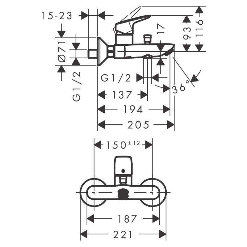 Bateria Wannowa Natynkowa Logis Czarny Mat 71400670 Hansgrohe