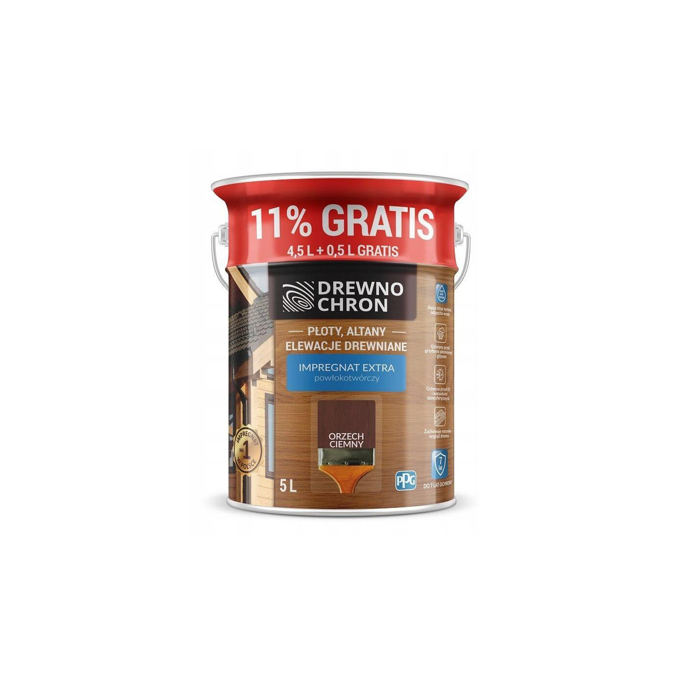 Impregnat Extra Powłokotwórczy Orzech Ciemny 4,5L+11% Drewnochron