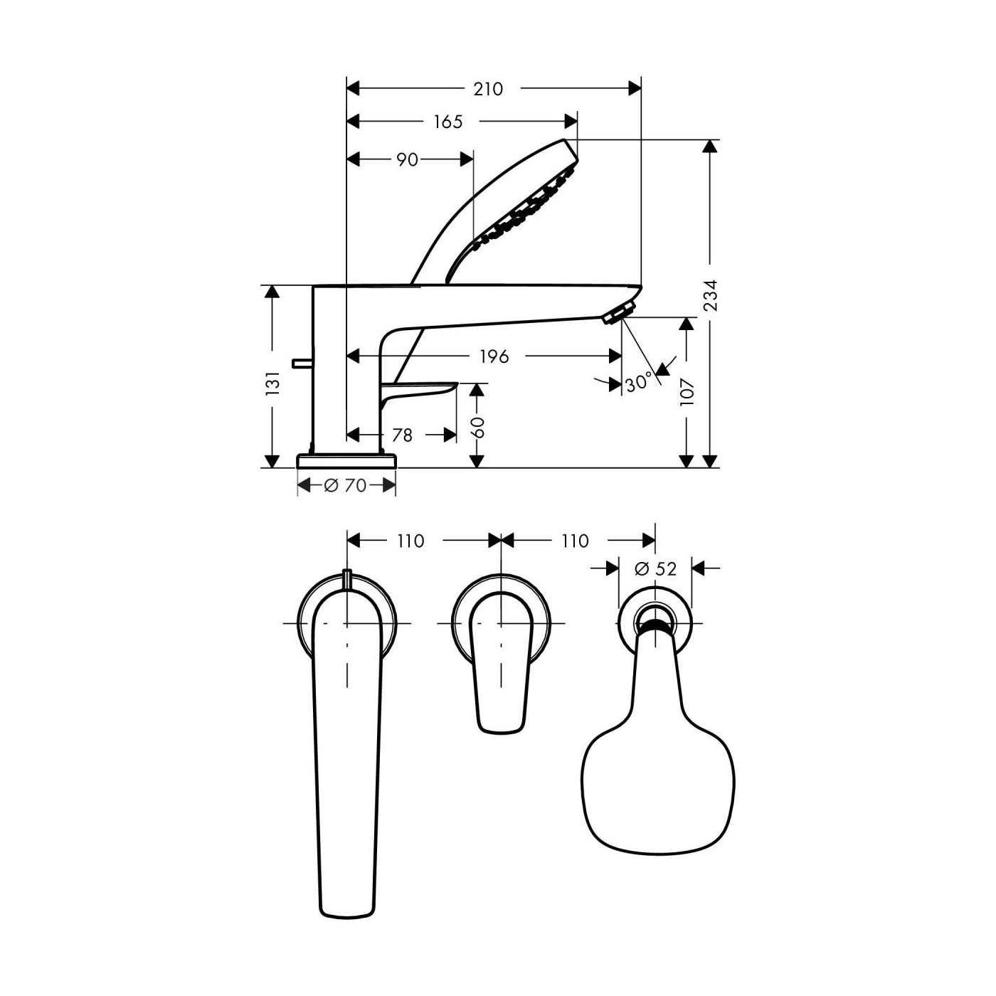 3-Otworowa Bateria Na Brzeg Wanny Talis E Chrom 71731000 Hansgrohe