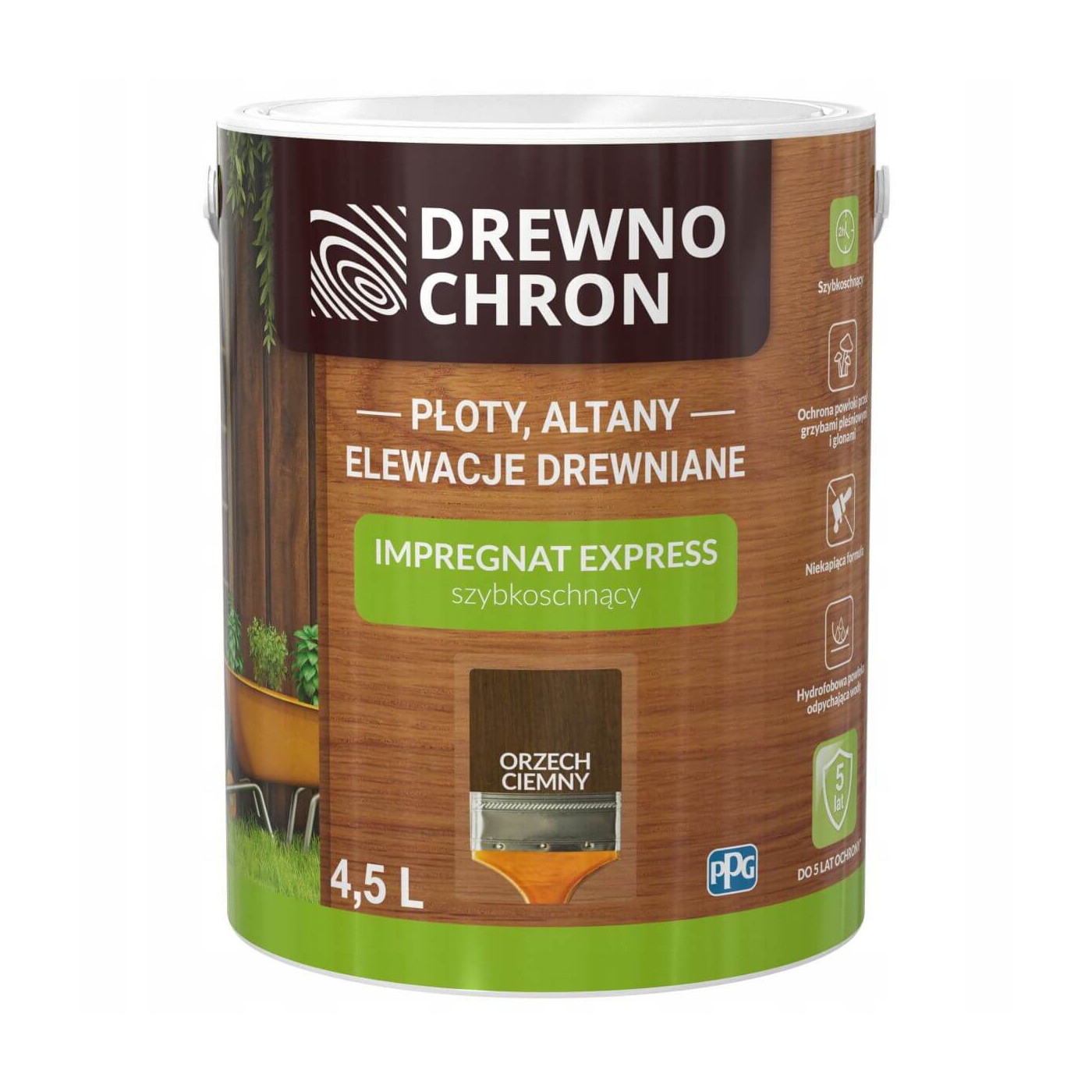 Impregnat Express Ogród Orzech Ciemny 4.5L Drewnochron