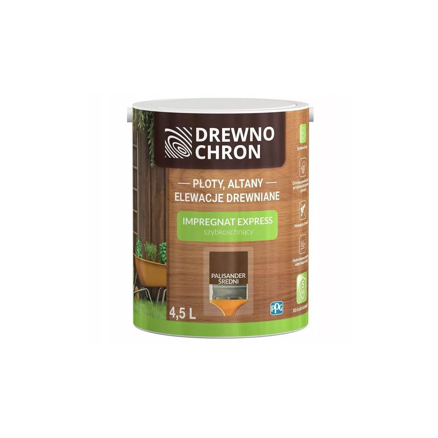 Impregnat Express Ogród Palisander Średni 4.5L Drewnochron
