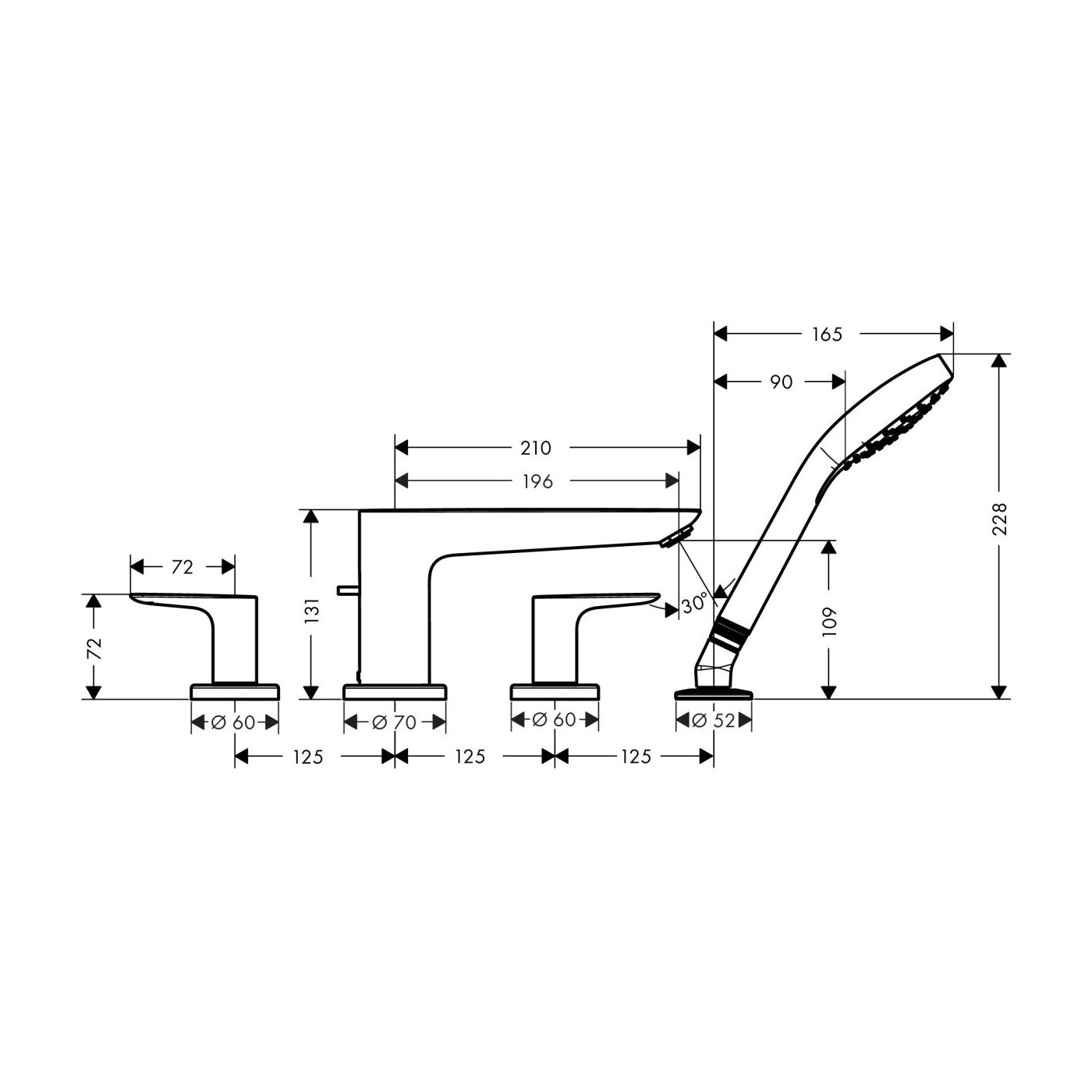 4-Otworowa Bateria Na Brzeg Wanny Talis E Czarny Chrom Szczotkowany 71748340 Hansgrohe