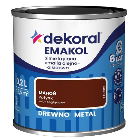 Emalia Olejno-Alkidowa Emakol Strong Mahoń Połysk 5L Dekoral