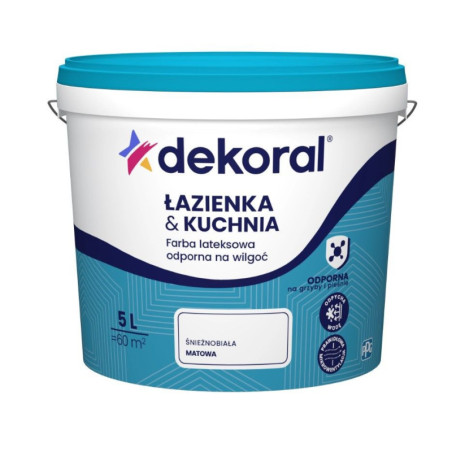 Farba Lateksowa Łazienka&Kuchnia Maleinak Biały Mat 5L Dekoral
