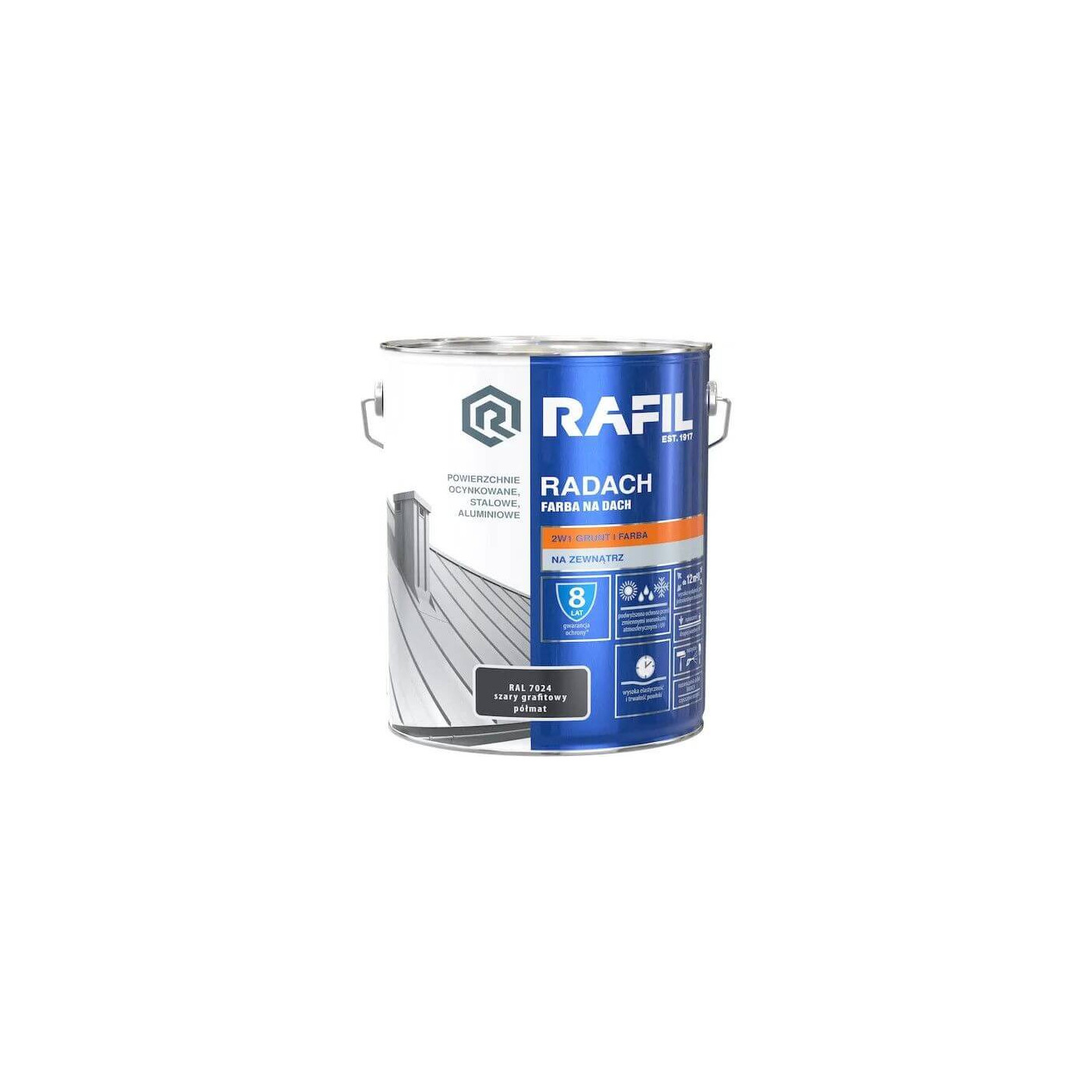 Farba Do Dachów Radach Szary Grafit Półmat RAL7024 10L Rafil