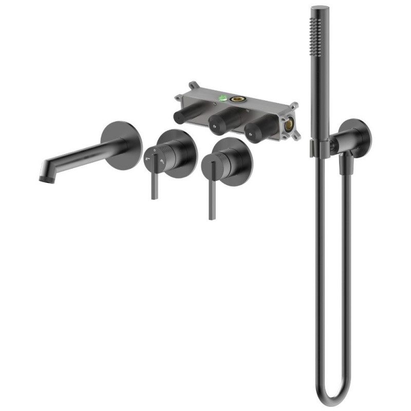 Bateria Wannowa Podtynkowa 4-Otworowa Z Boxem I Zestawem Prysznicowym Ori Gun Metal 08032BN Emporia