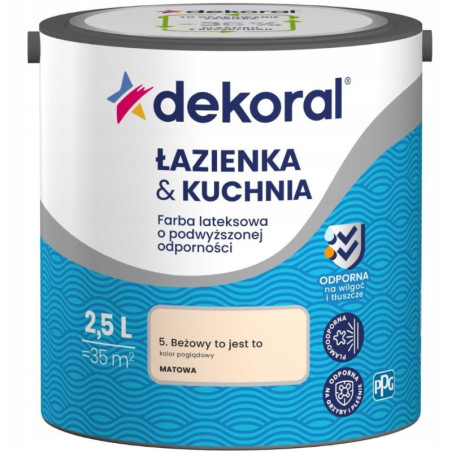 Farba Lateksowa Łazienka&Kuchnia Beżowy To Jest To 2,5L Dekoral