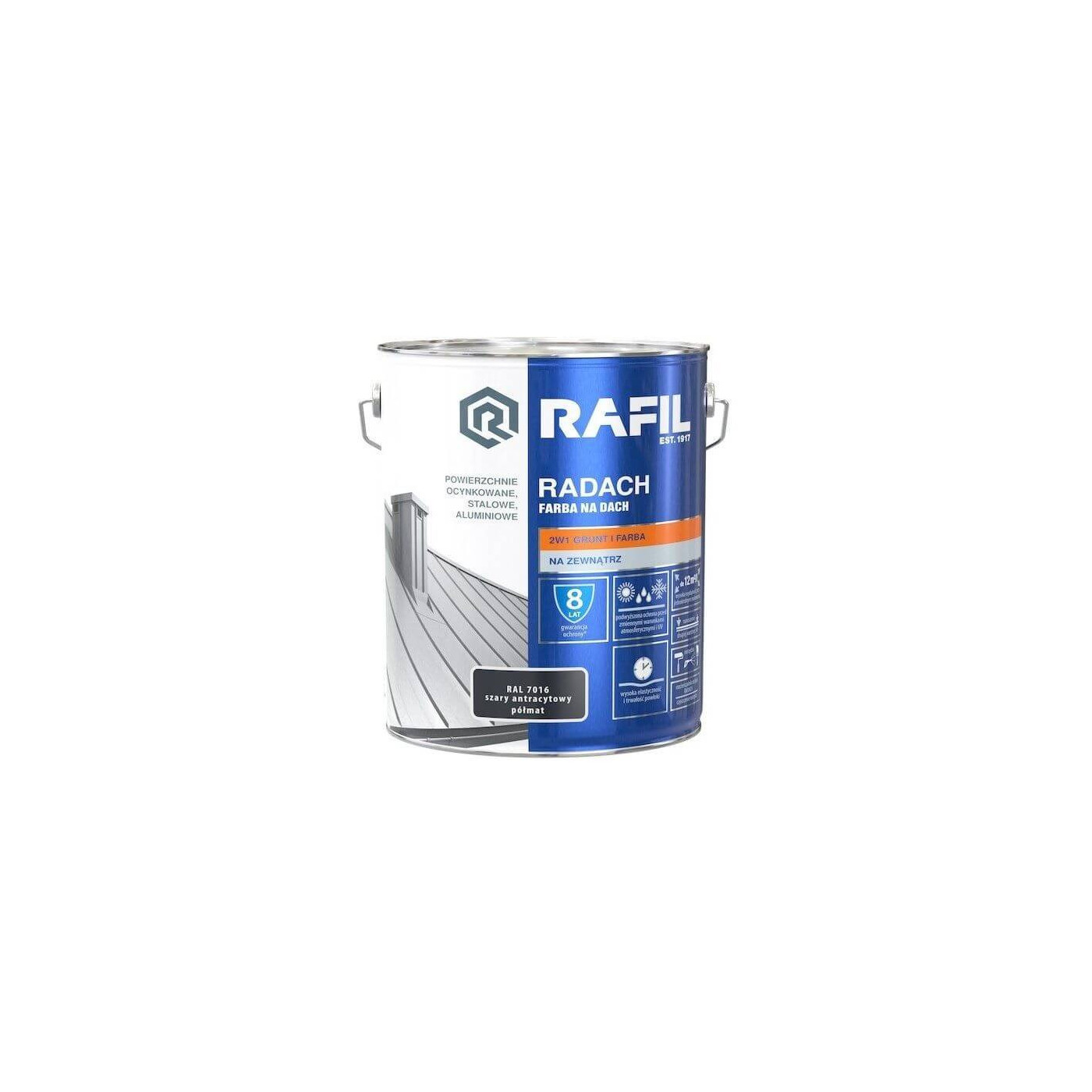 Farba Na Dach Radach 10l Antracyt Półmat RAL7016 Rafil
