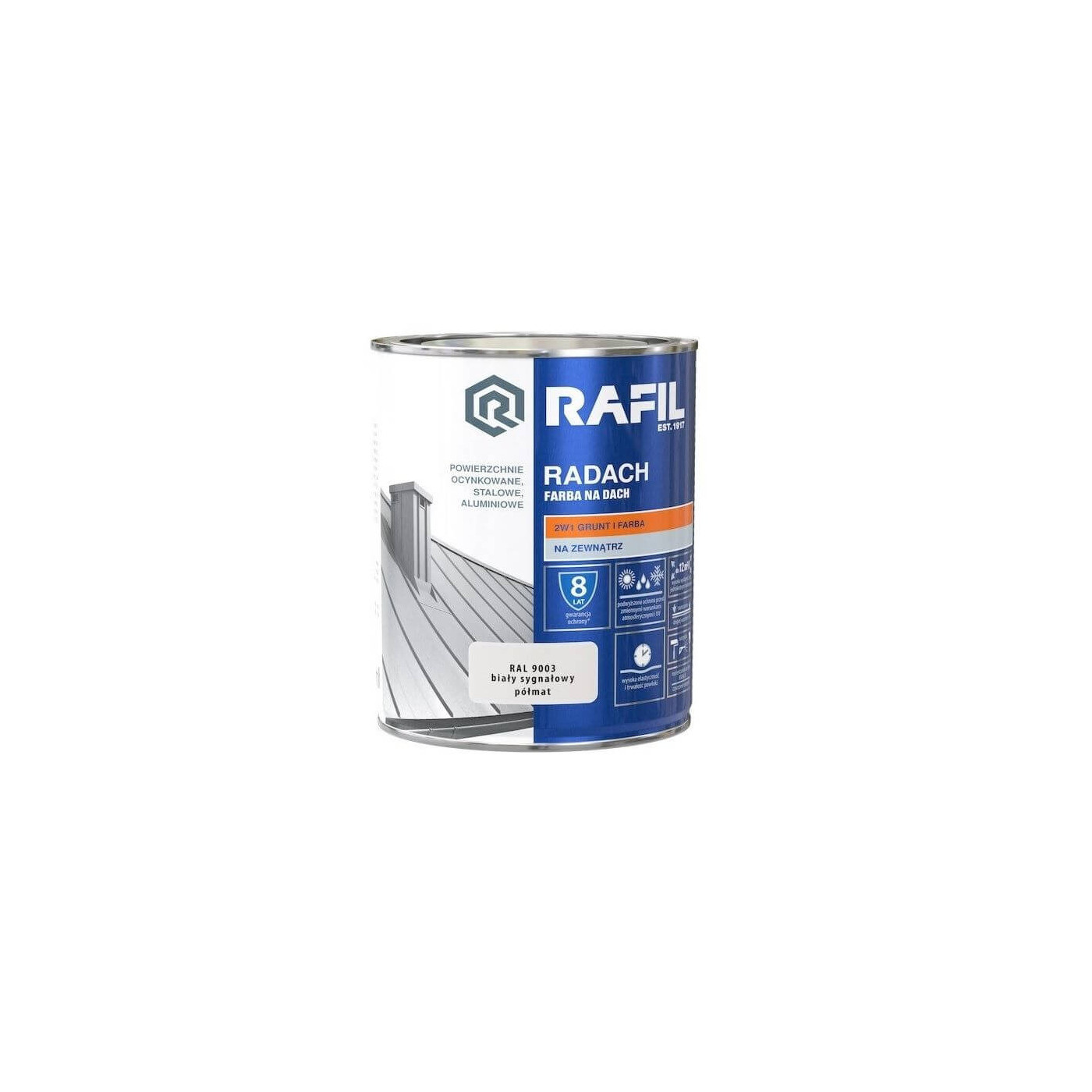 Farba Na Dach Radach 0,75L Biały Sygnałowy Półmat RAL 9003 Rafil
