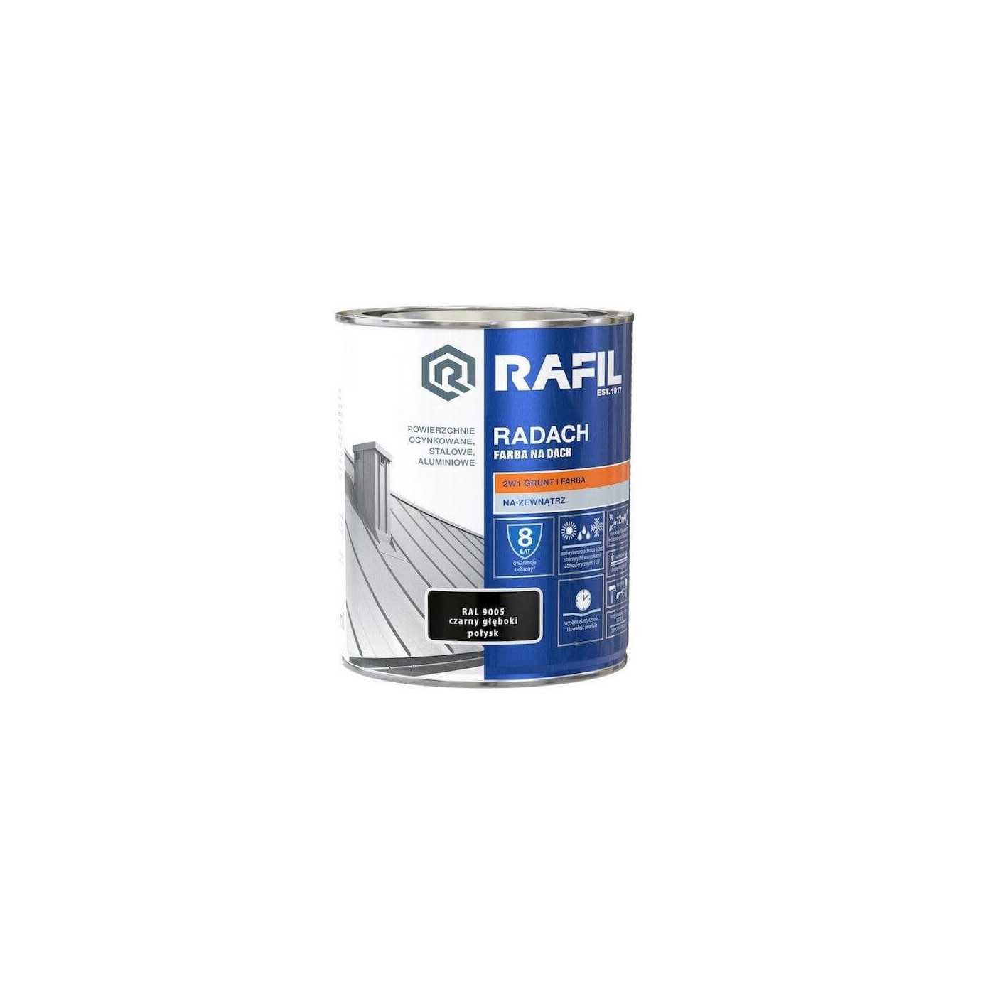 Farba Na Dach Radach 5L Czarny Połysk RAL 9005 Rafil