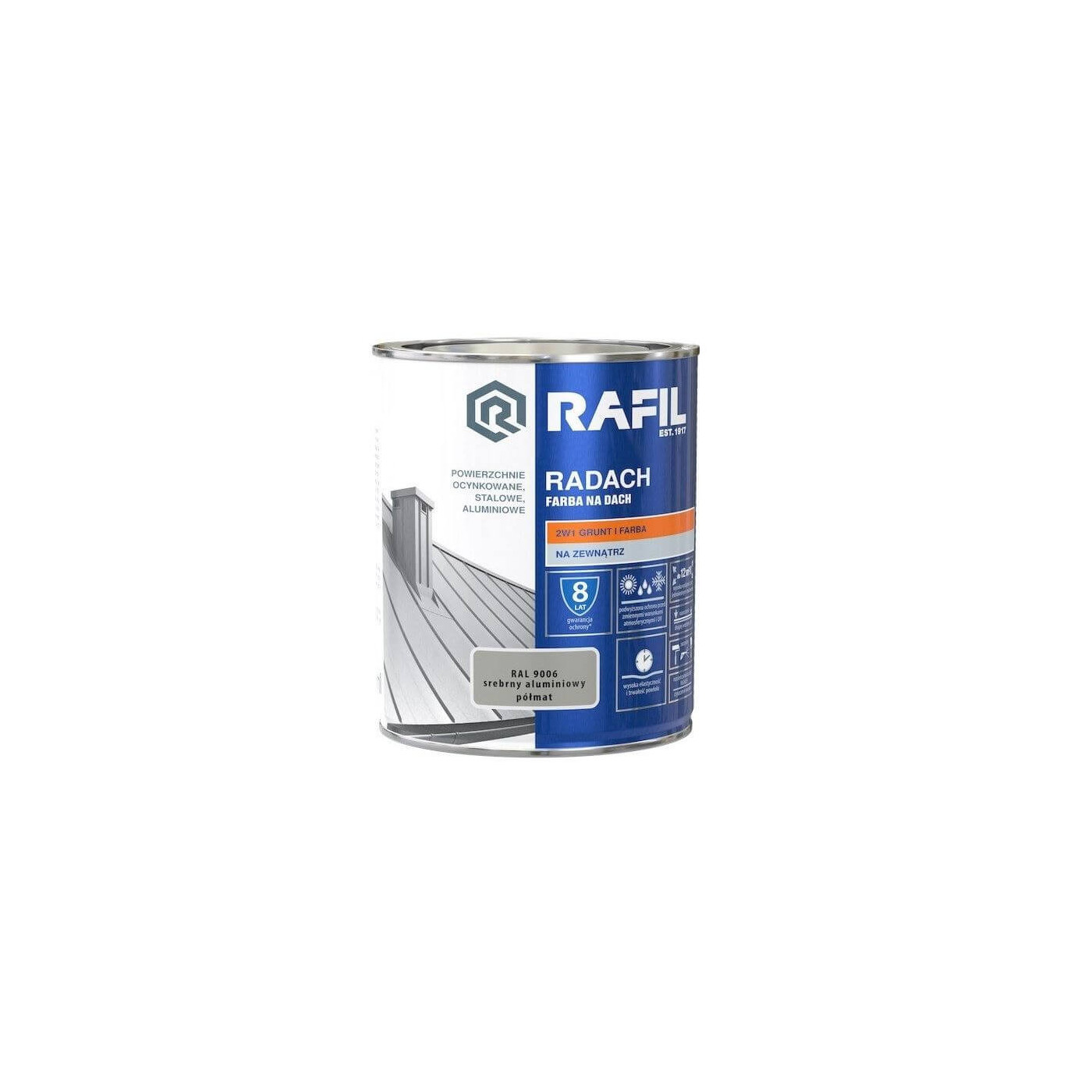 Farba Na Dach Radach 10L Srebrny Aluminiowy RAL 9006 Rafil