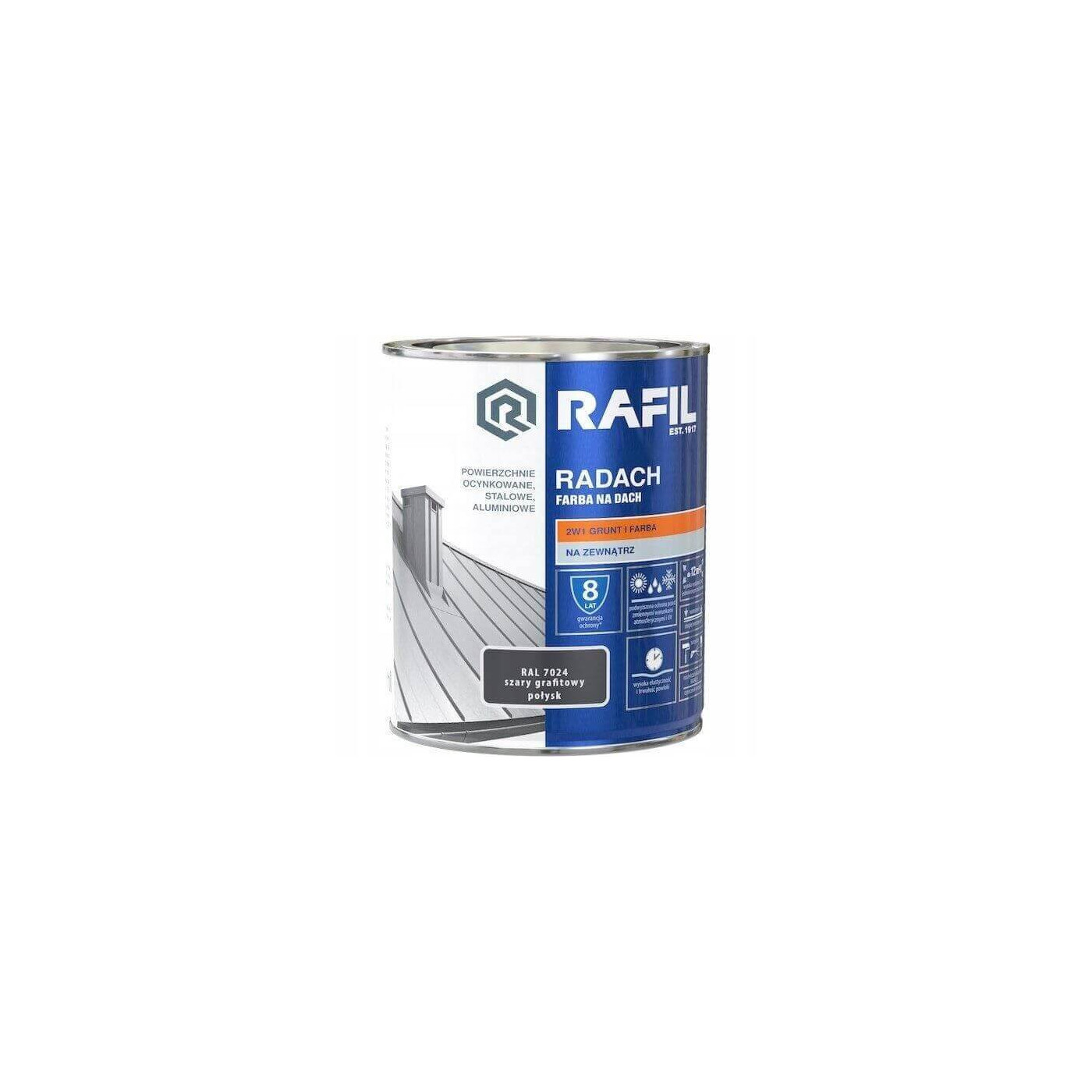 Farba Na Dach Radach 0,75L Szary Grafitowy Połysk RAL 7024 Rafil