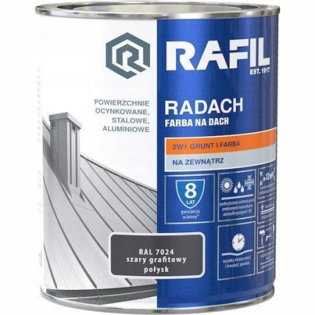 Farba Na Dach Radach 10L Szary Grafitowy Połysk RAL 7024 Rafil
