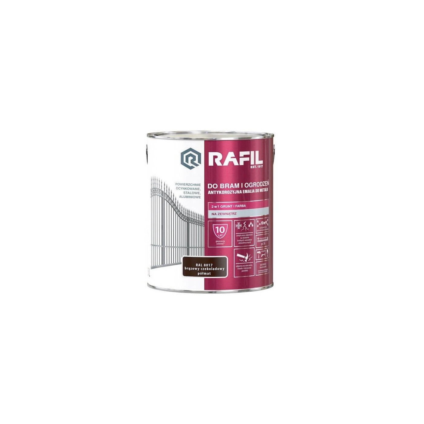 Farba Do Bram i Ogrodzeń Rafil Brąz Czekoladowy Półmat 3L RAL 8017 Rafil