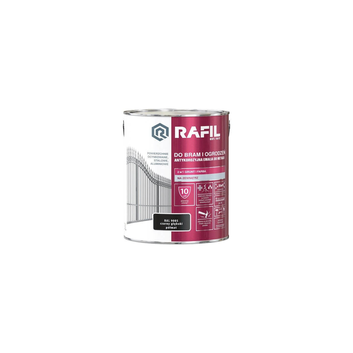 Farba Do Bram i Ogrodzeń Rafil Czarny Półmat 3L RAL 9005 Rafil