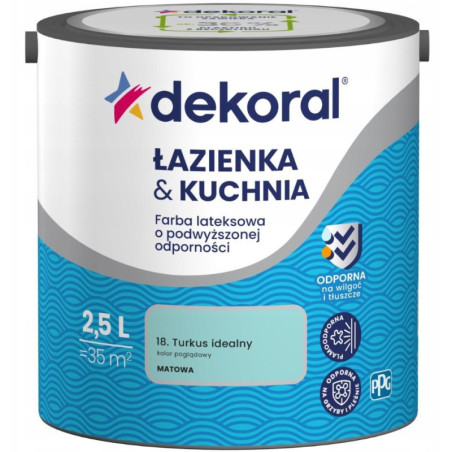 Farba Lateksowa Łazienka&Kuchnia Turkus Idealny 2,5L Dekoral
