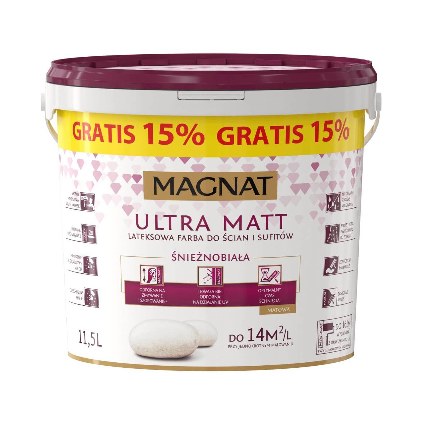 Farba Ultra Matt Do Ścian i Sufitów Biała 10L+15% Magnat