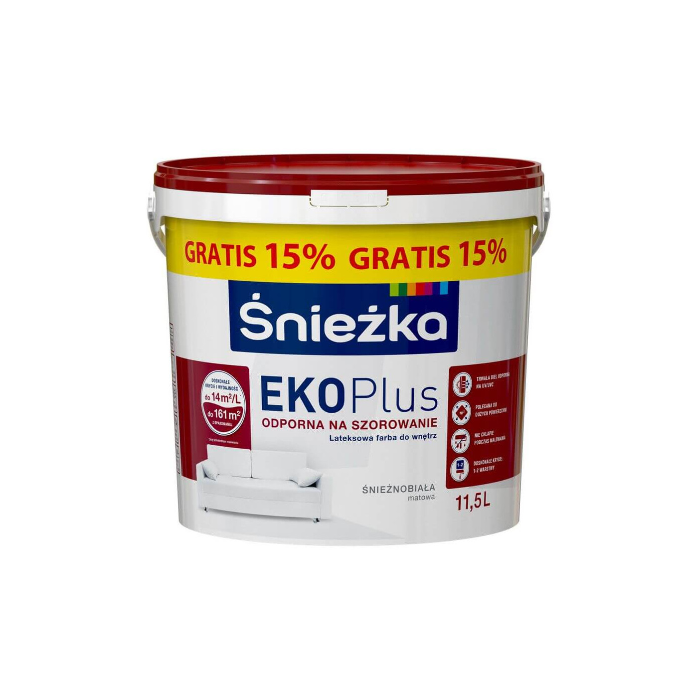 Farba Lateksowa Eko Plus Biały Mat 11.5 L Śnieżka
