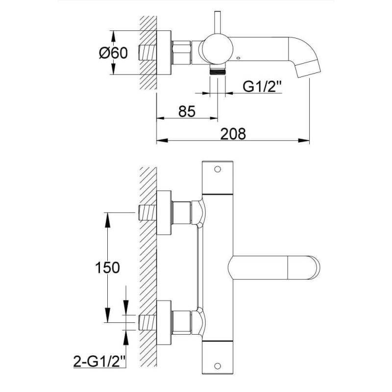 Bateria Wannowa Z Termostatem Axel Black QW710AB Kohlman
