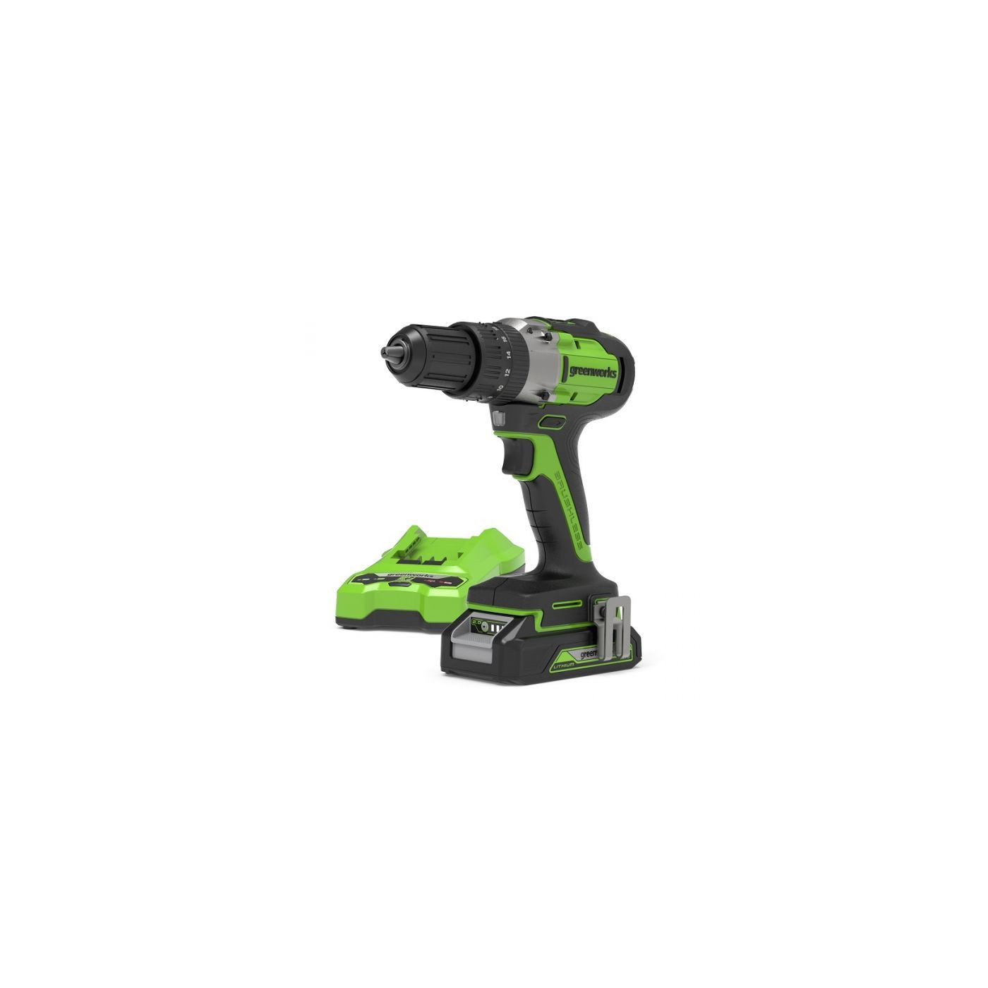Zestaw Wiertarko-wkrętarka Gd24Dd35K2 + Ładowarka + Aku 2 Ah + Walizka 24V GR3704007UA Greenworks