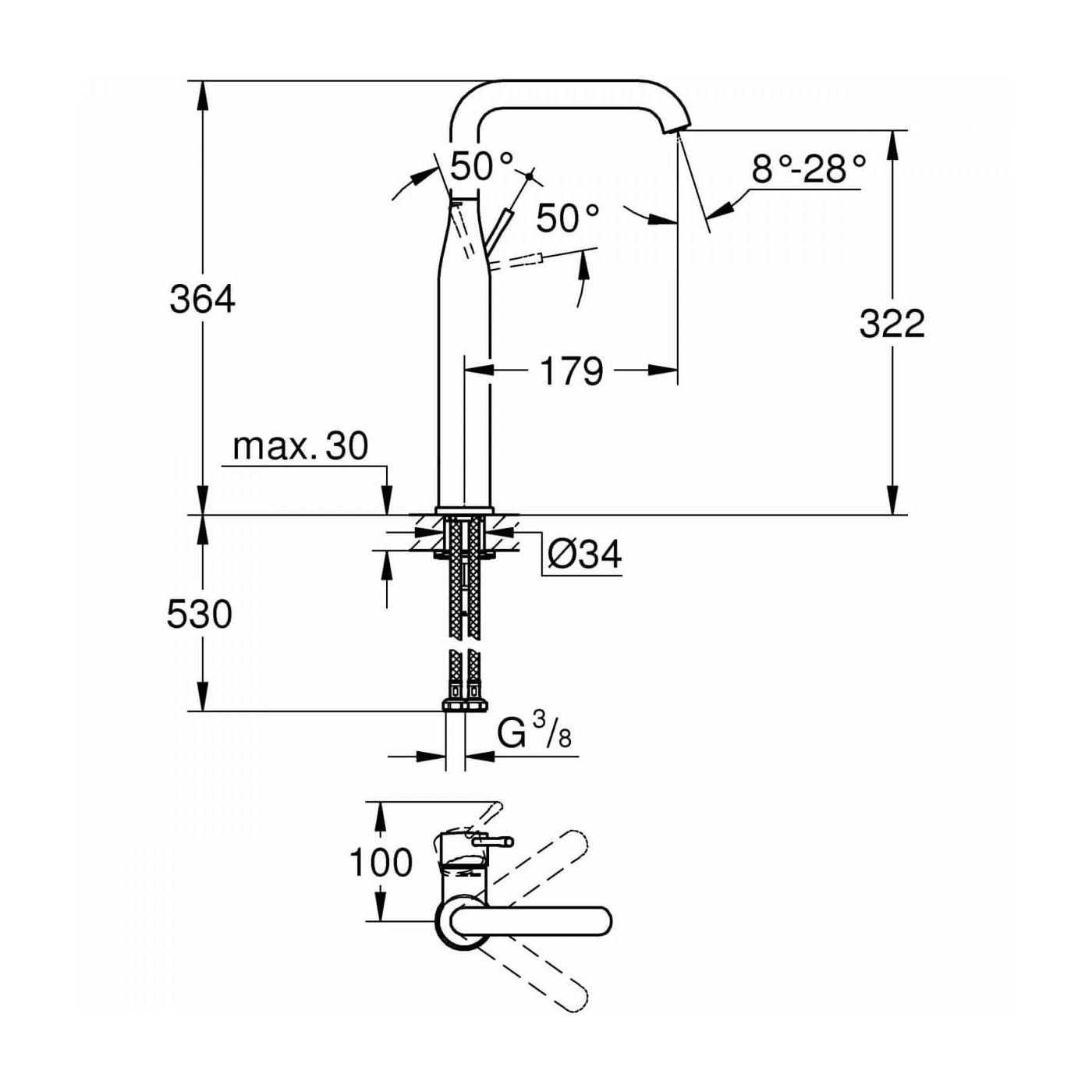 Bateria Umywalkowa Essence XL 32901001 Grohe