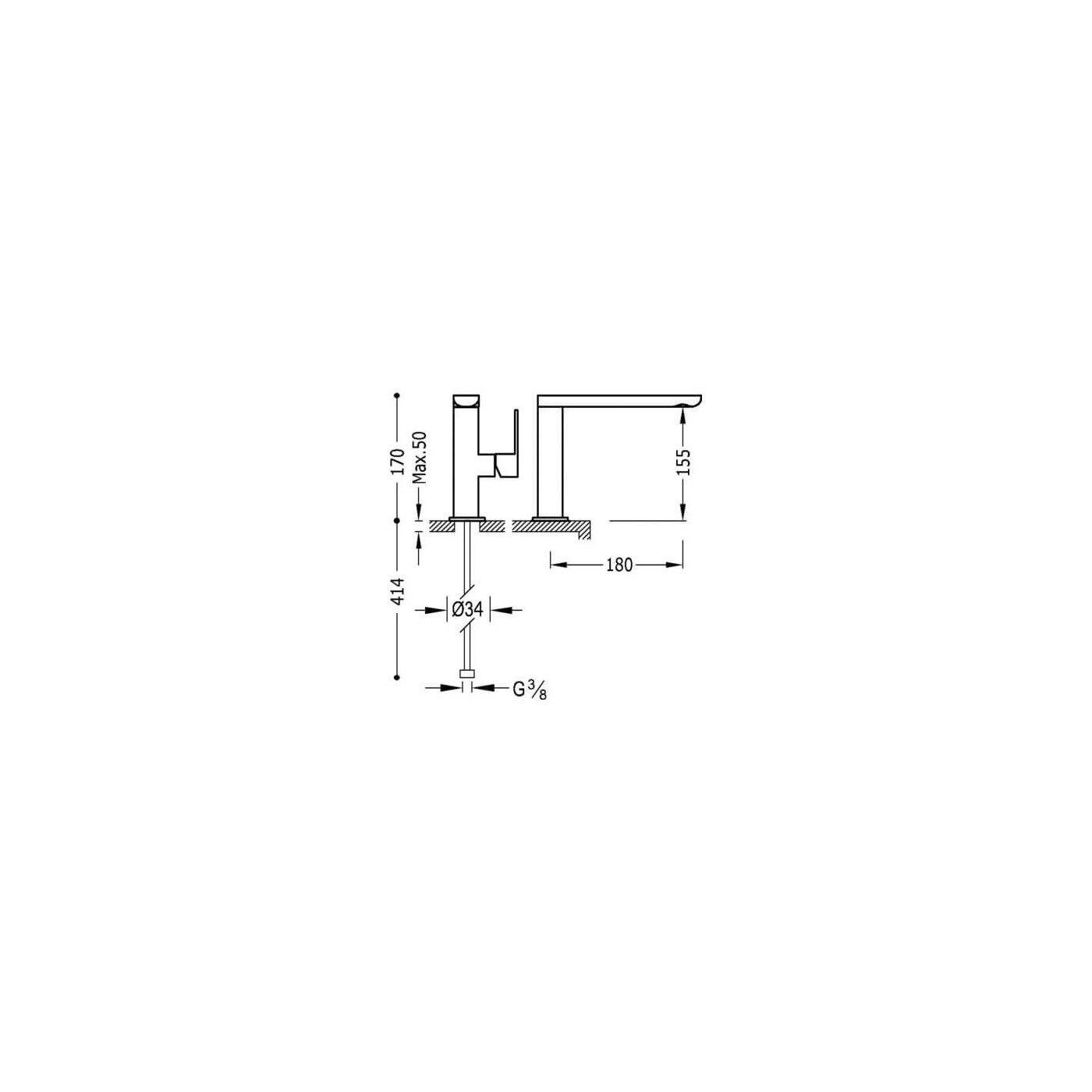 Bateria Umywalkowa Loft Tres Wylewka Kwadratowa 20020501 Tres