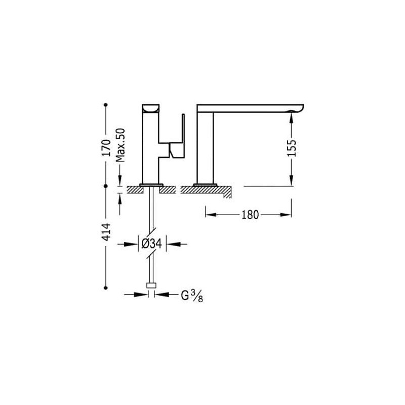 Bateria Umywalkowa Loft Tres Wylewka Kwadratowa 20020501 Tres