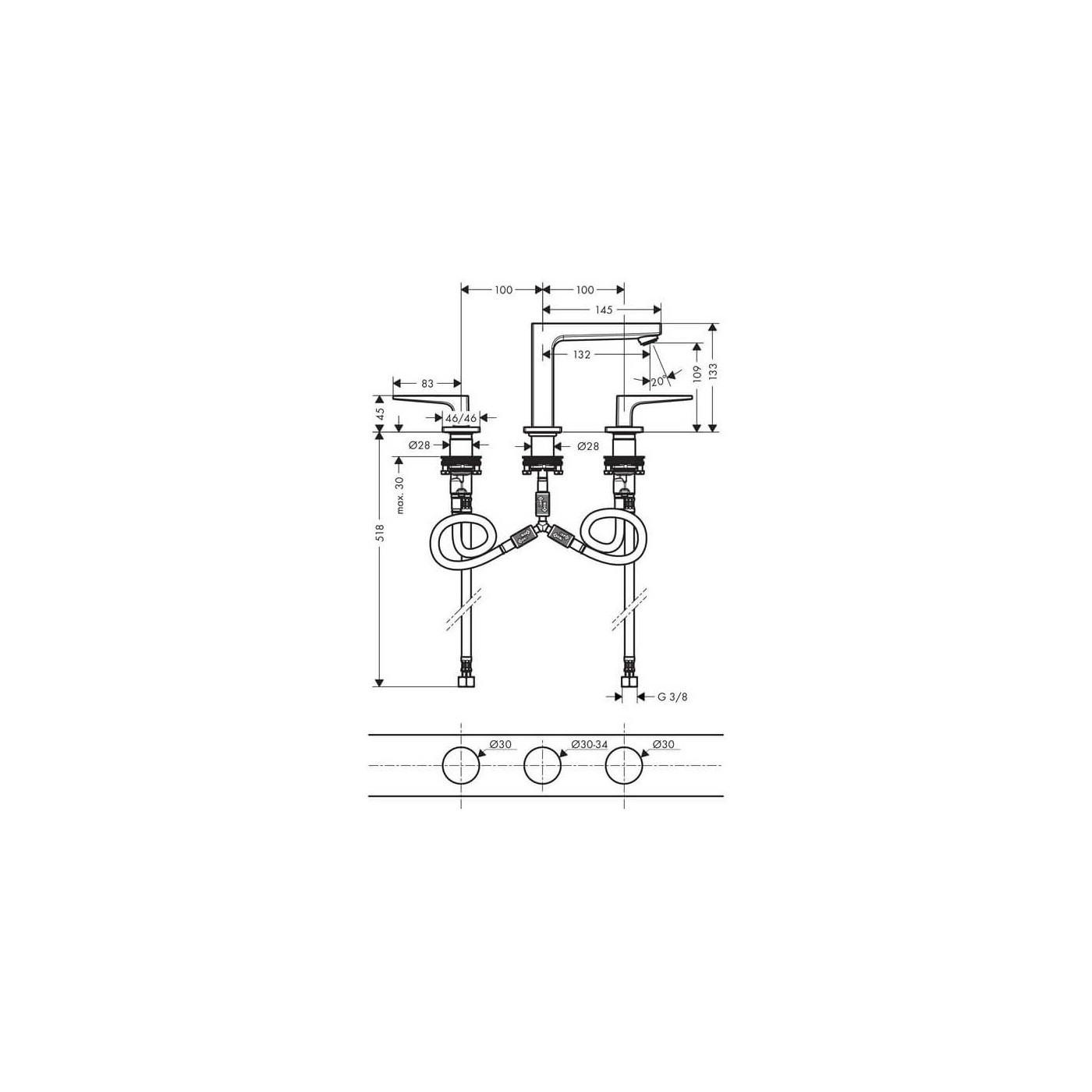 Bateria Umywalkowa Metropol 110 Push-Open Loop 74514000 Hansgrohe