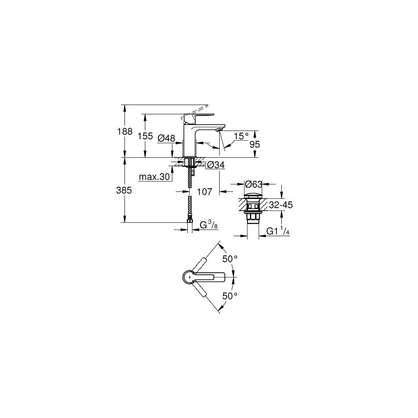 Bateria Umywalkowa Rozmiar XS Lineare 23791001 Grohe