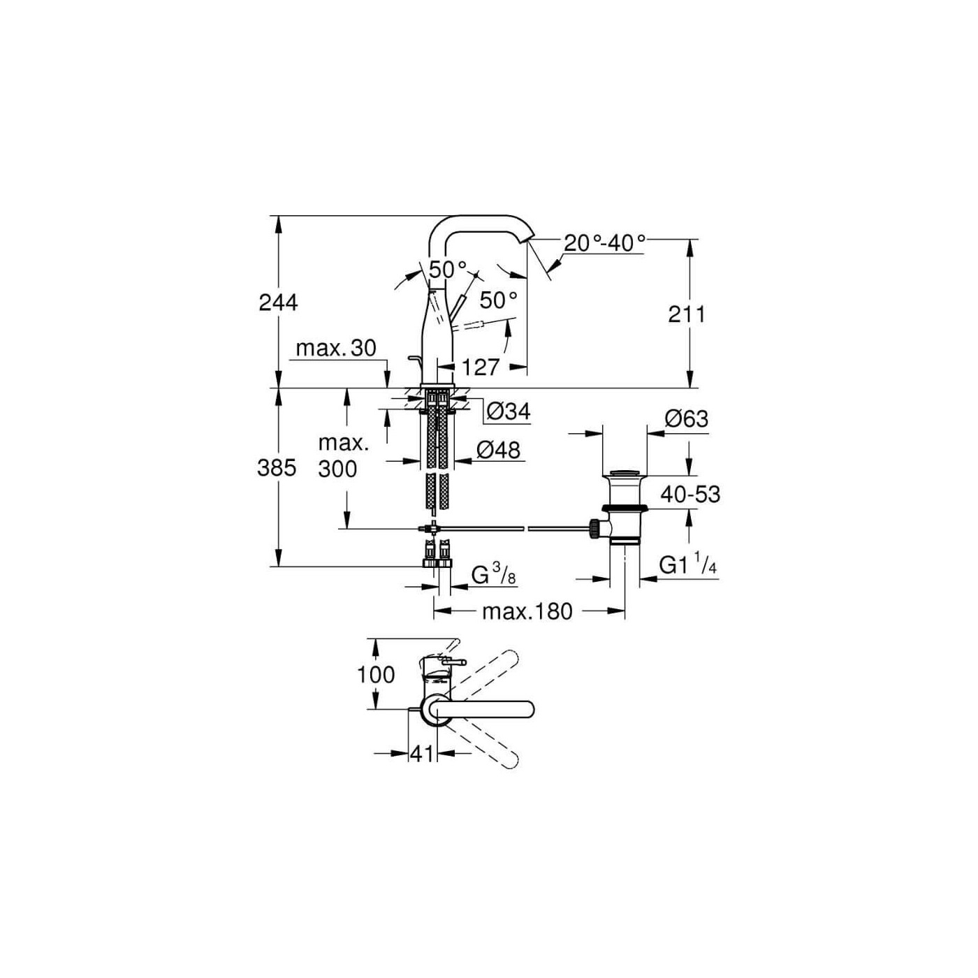Bateria Umywalkowa Rozmiar L Essence Cool Sunrise 32628GL1 Grohe