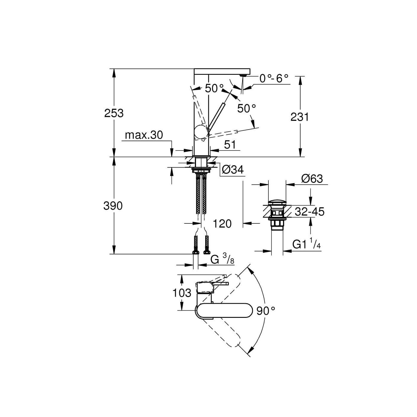 Bateria Umywalkowa Rozmiar L GROHE Plus 23873003 Grohe