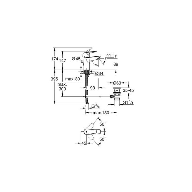 Bateria Umywalkowa Start Edge FastFixation Rozmiar S Chrom 24196001 Grohe