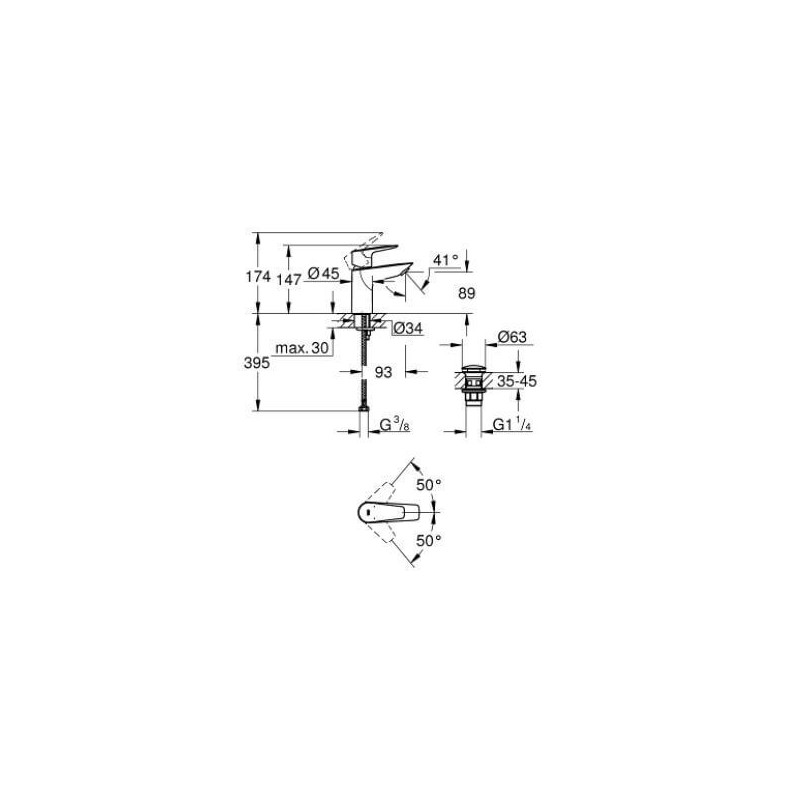 Bateria Umywalkowa Start Edge FastFixation Rozmiar S Chrom 24199001 Grohe