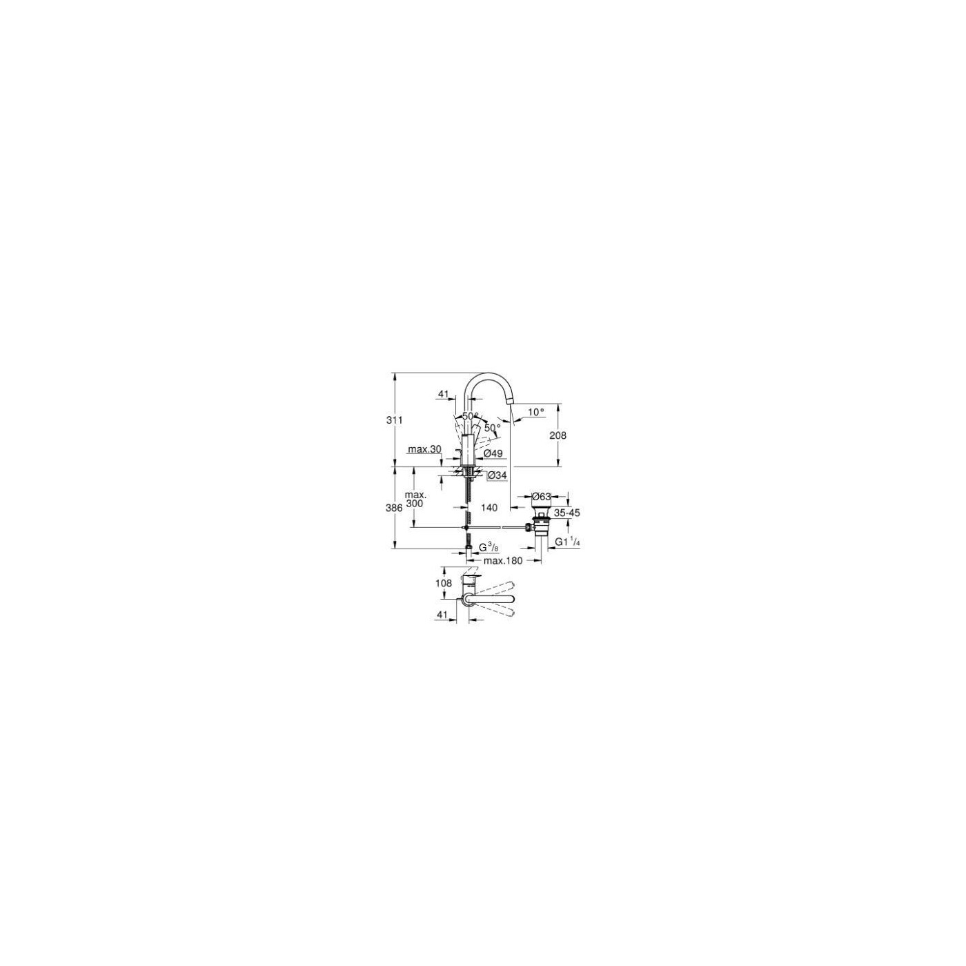 Bateria Umywalkowa Start Edge FastFixation Rozmiar L Chrom 24201001 Grohe