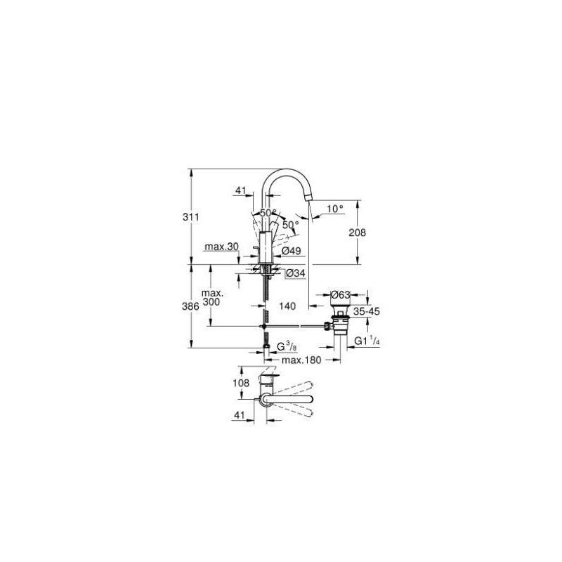 Bateria Umywalkowa Start Edge FastFixation Rozmiar L Chrom 24201001 Grohe