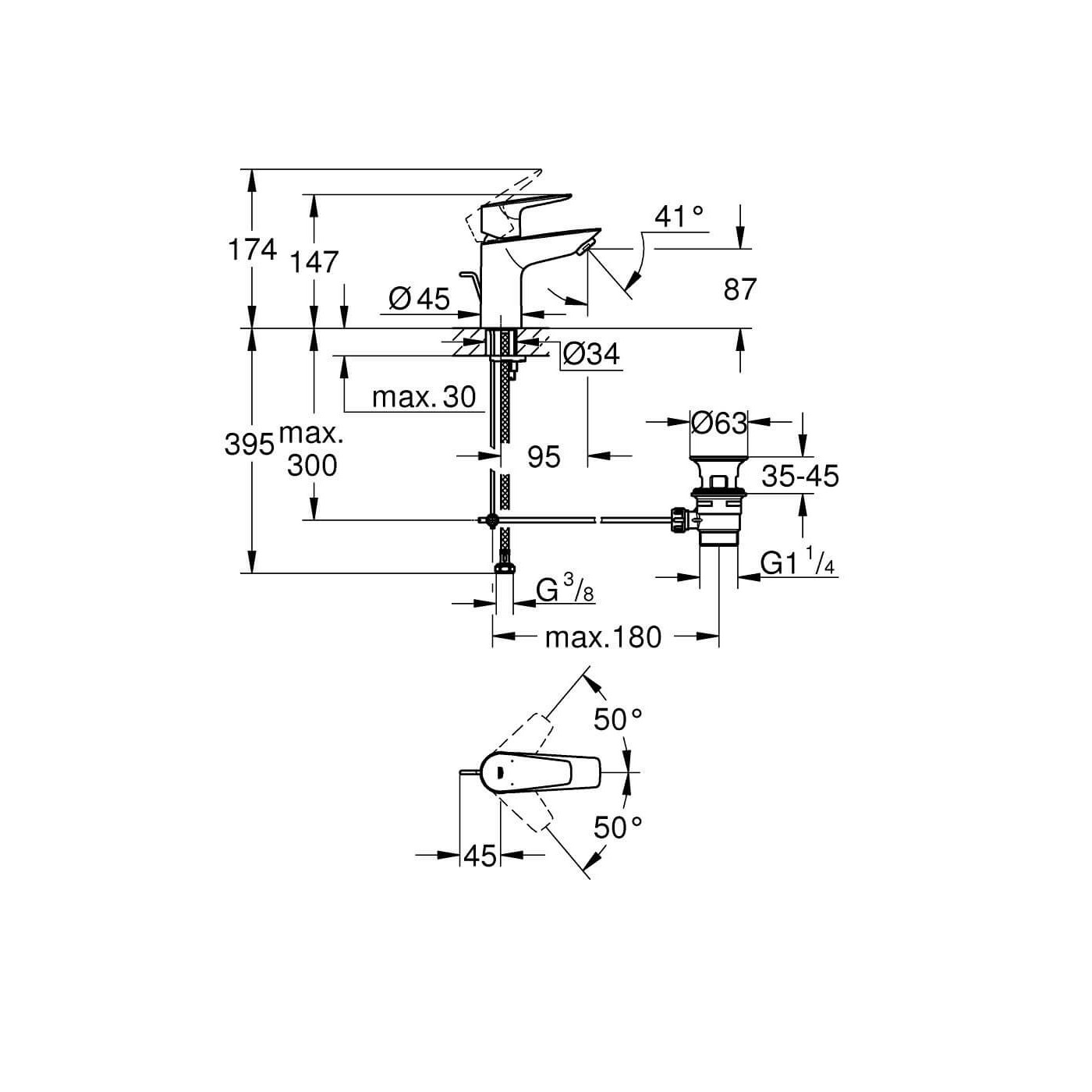 Bateria Umywalkowa Rozmiar S BauEdge 23894001 Grohe