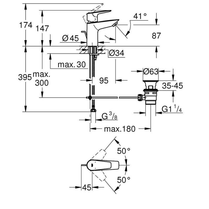 Bateria Umywalkowa Rozmiar S BauEdge 23894001 Grohe