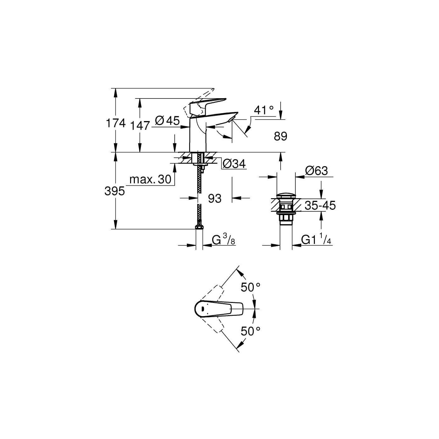 Bateria Umywalkowa Rozmiar S BauEdge 23895001 Grohe