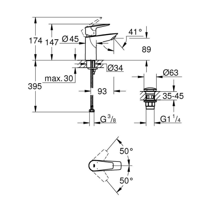 Bateria Umywalkowa Rozmiar S BauEdge 23895001 Grohe