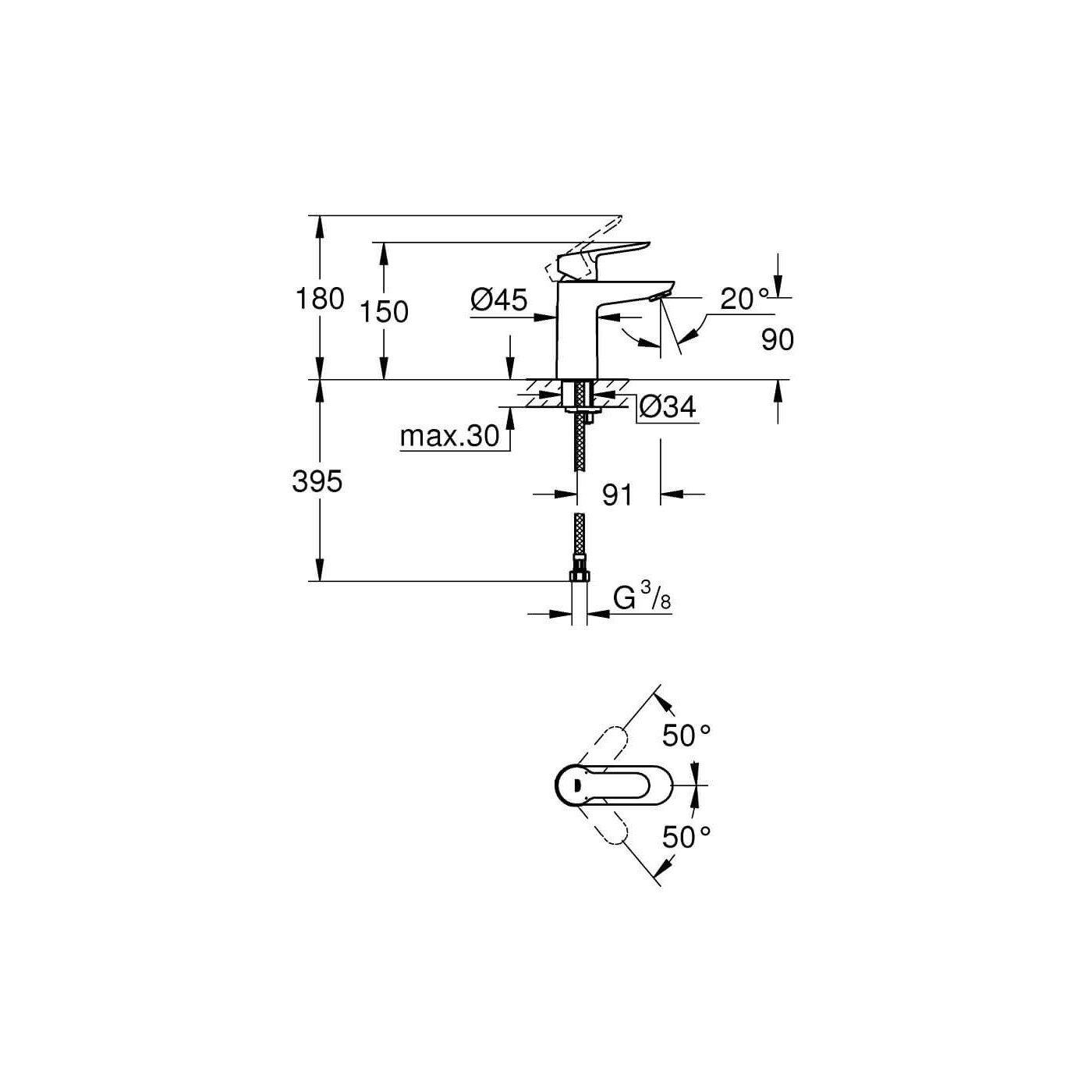 Bateria Umywalkowa Rozmiar S BauEdge 23330000 Grohe