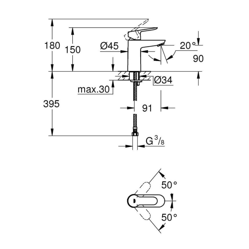 Bateria Umywalkowa Rozmiar S BauEdge 23330000 Grohe