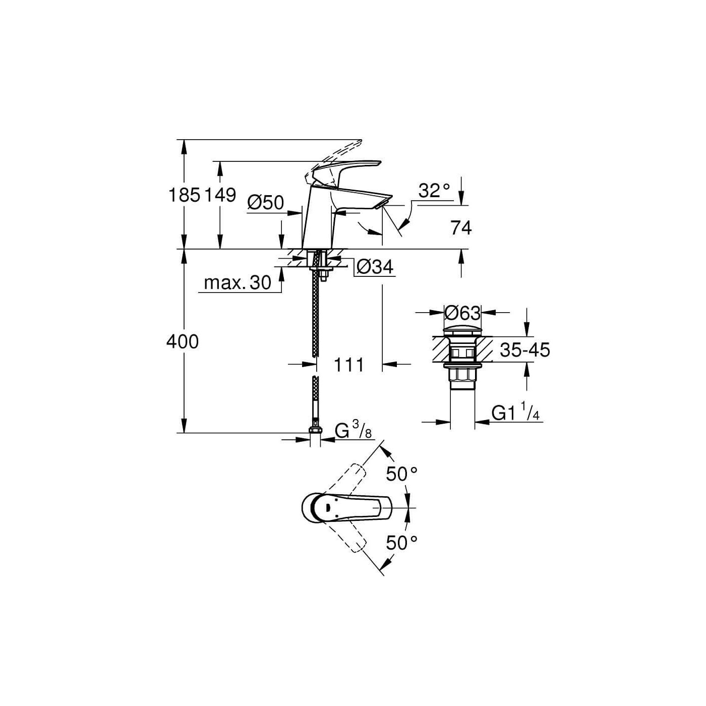 Bateria Umywalkowa Eurosmart Rozmiar S 23968003 Grohe