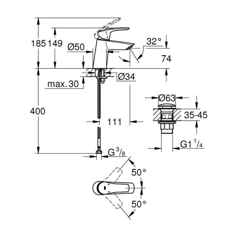 Bateria Umywalkowa Eurosmart Rozmiar S 23968003 Grohe