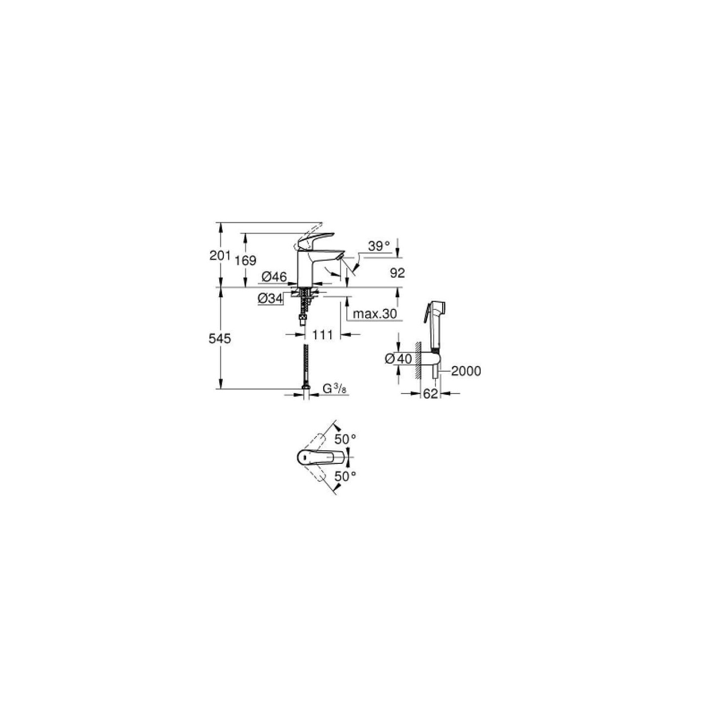 Bateria Umywalkowa Rozmiar S Z Bidetką Eurosmart Chrom 23124003 Grohe