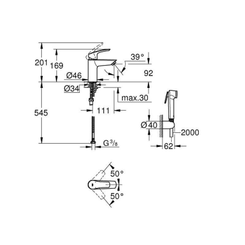 Bateria Umywalkowa Rozmiar S Z Bidetką Eurosmart Chrom 23124003 Grohe