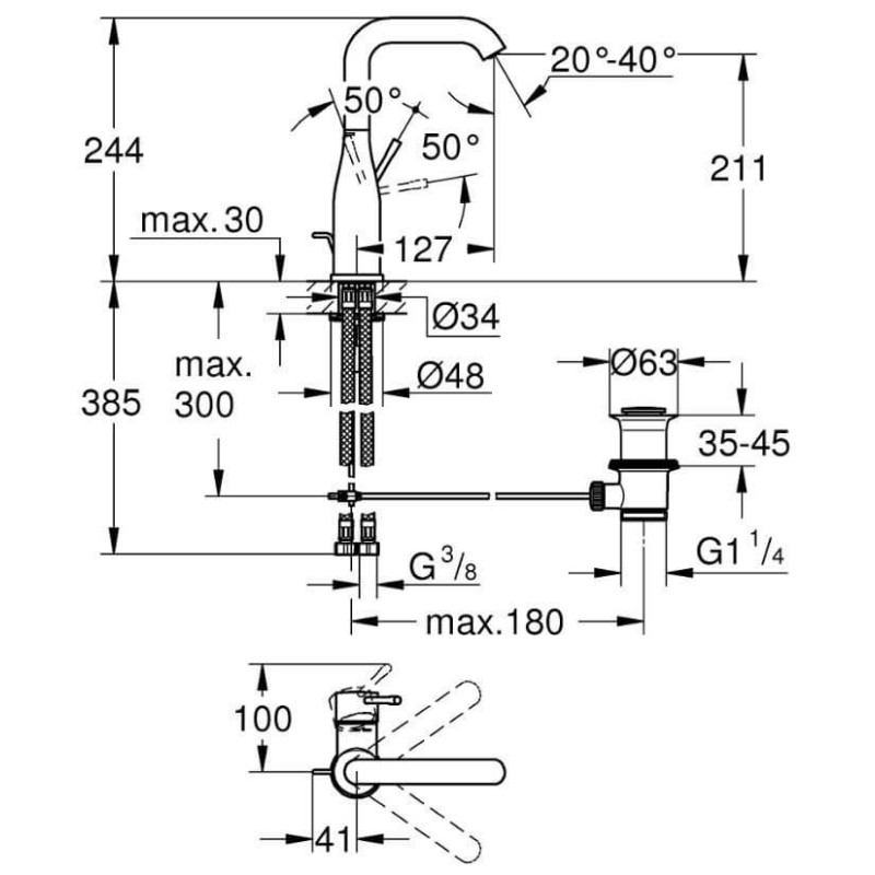Bateria Umywalkowa Rozmiar L Essence 24174DL1 Grohe
