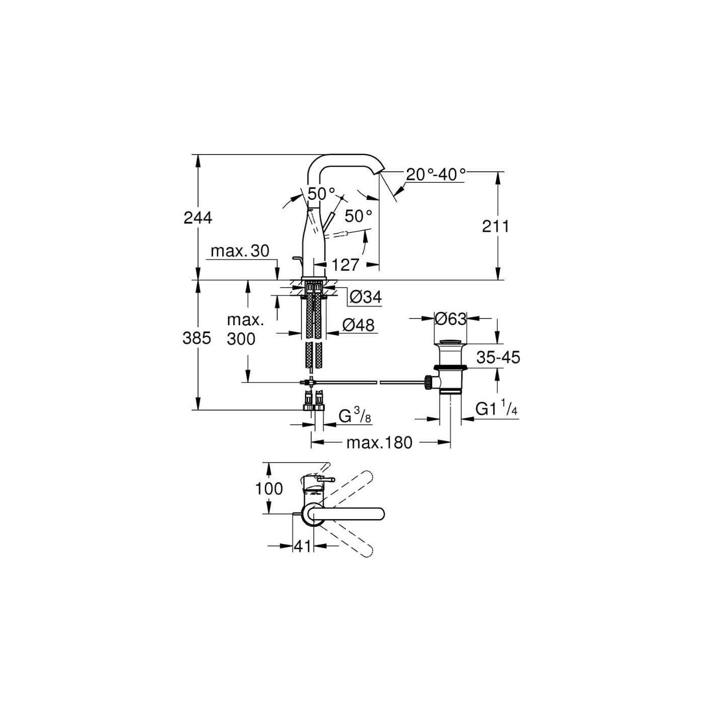 Bateria Umywalkowa Rozmiar L Essence 24174GL1 Grohe