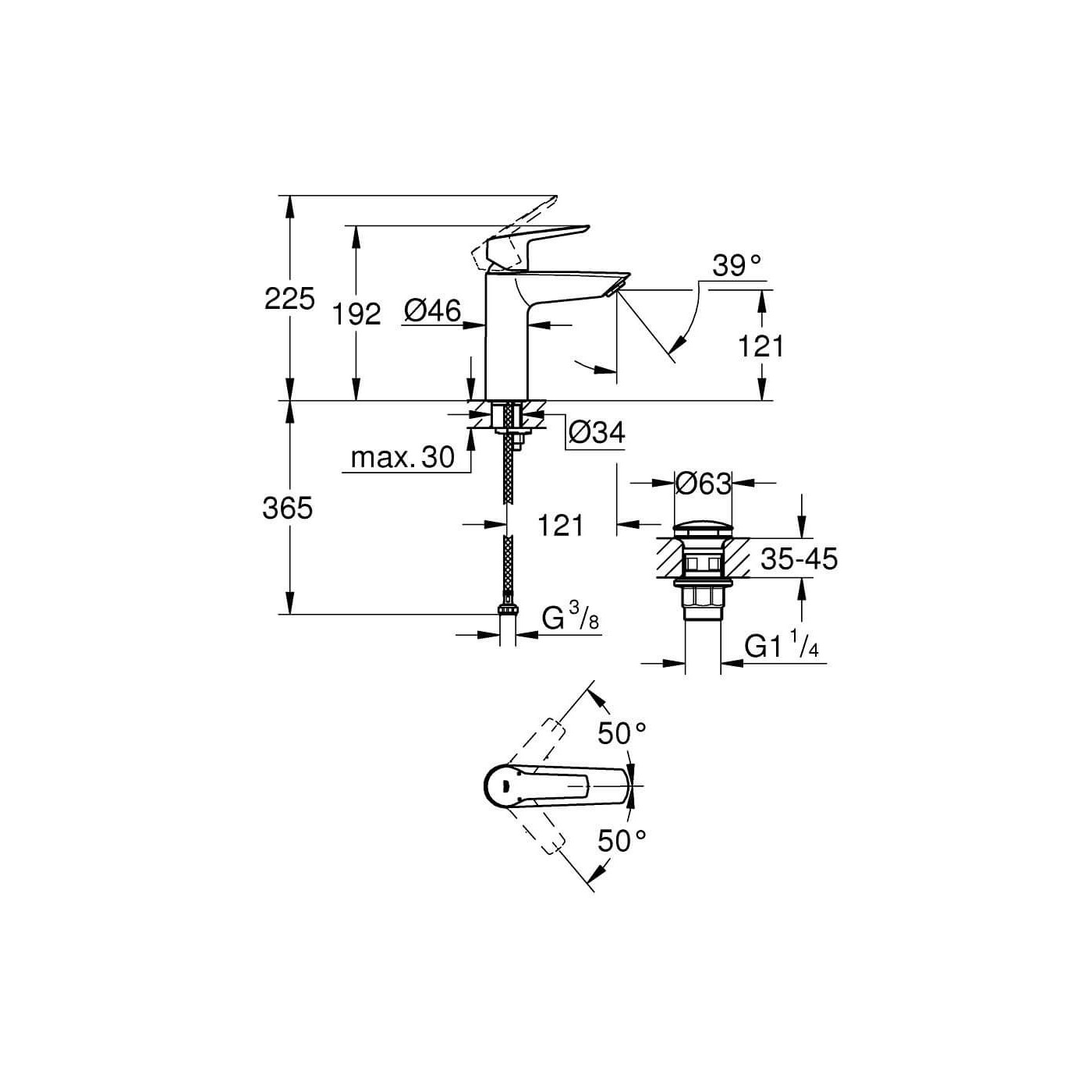 Bateria Umywalkowa Rozmiar M Start Czarny Mat 235752432 Grohe