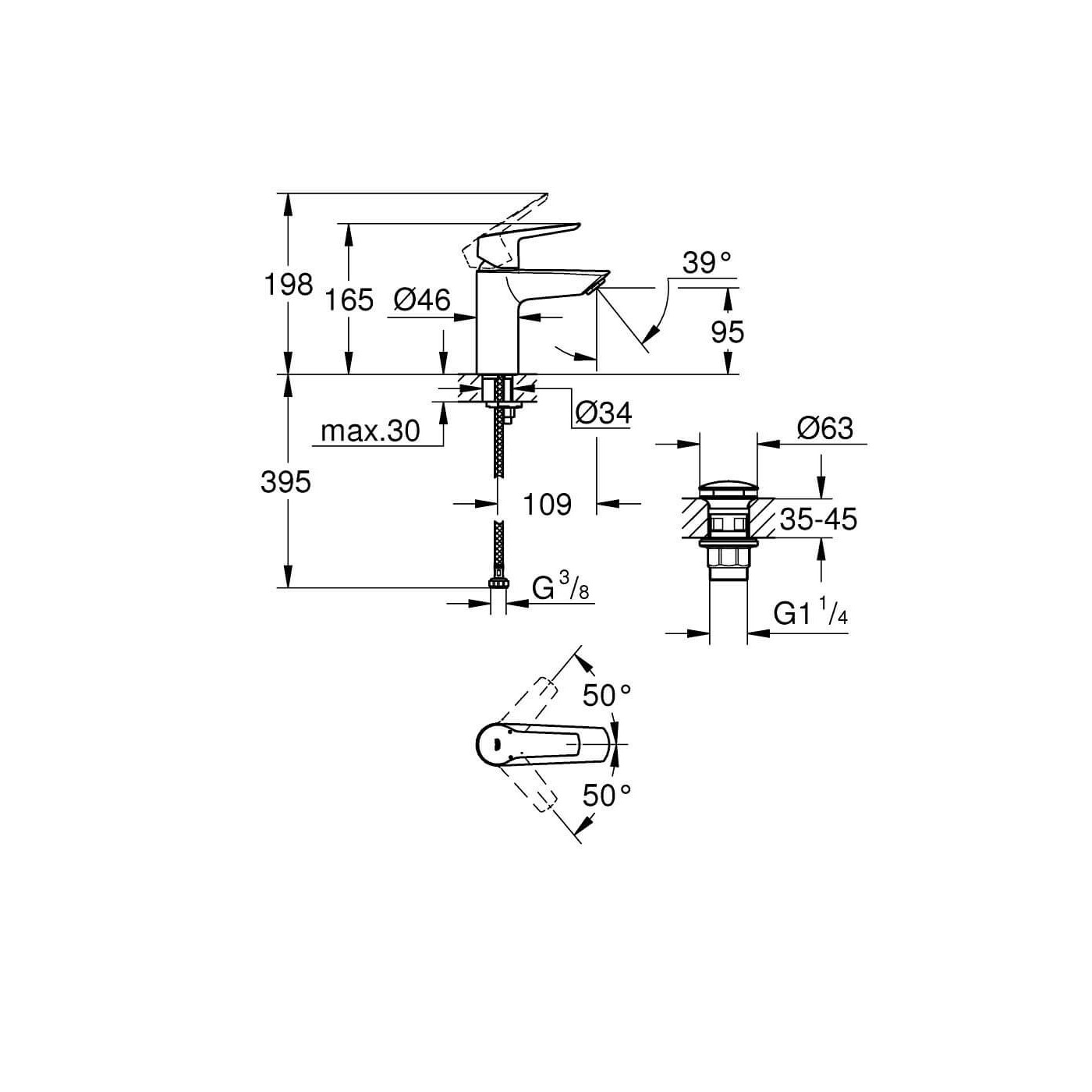 Bateria Umywalkowa Rozmiar S Start Czarny Mat 235502432 Grohe