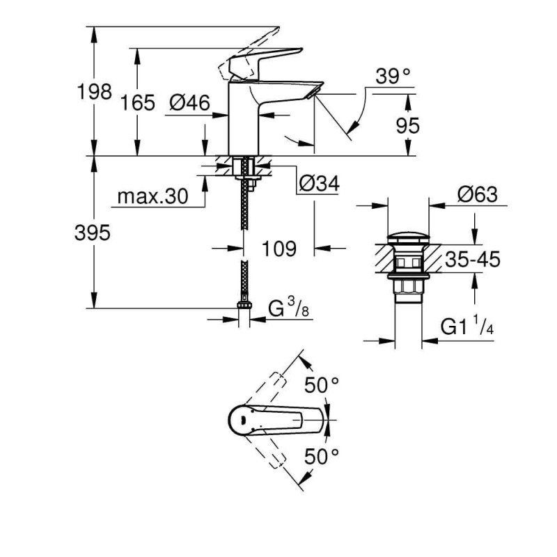 Bateria Umywalkowa Rozmiar S Start Czarny Mat 235502432 Grohe